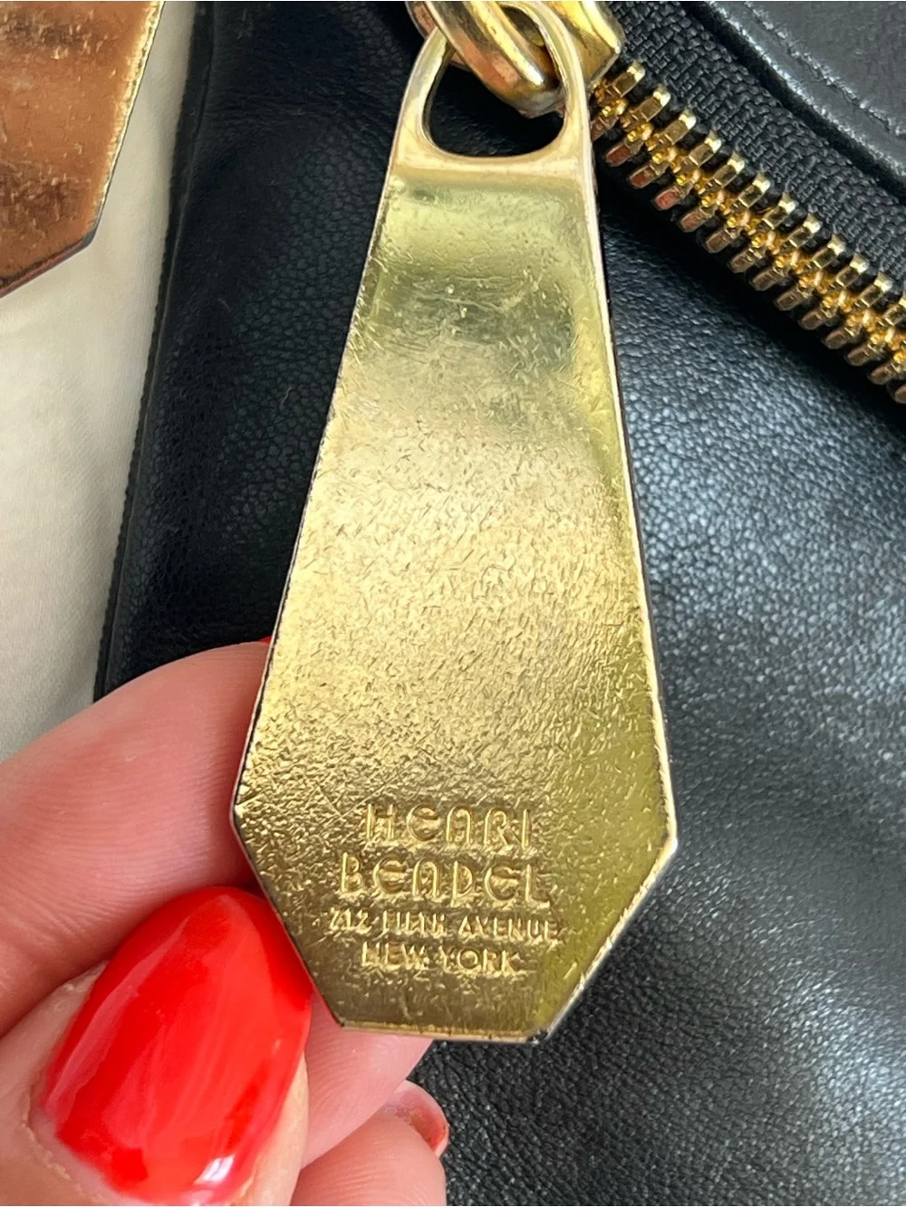 Henri Bendel Black Leather Envelope Shoulder Bag Clutch Gold Chain
